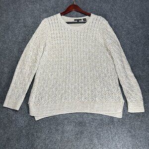 Jeanne Pierre Sweater Womens Large Beige Cotton Cable Knit Ribbed Hem
